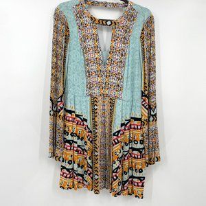 Free People Tegan Border Printed Mini Long Sleeve Dress